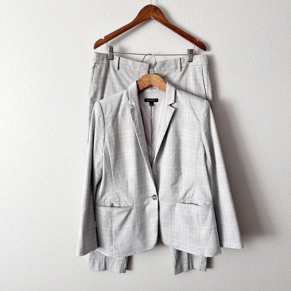 Ann Taylor Size 16 Petite Gray Pink Plaid Blazer Pants Suit Set Size 16P - Picture 3 of 15